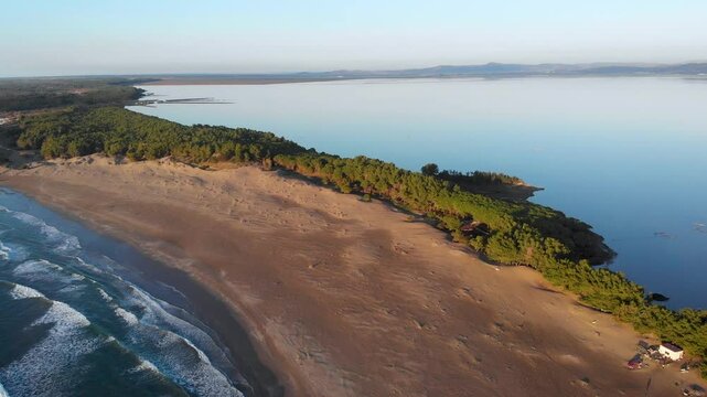 Porto Novo Beach, Zvernec, Vlore, Albania - Aerial Drone View of the Rocky Coastline