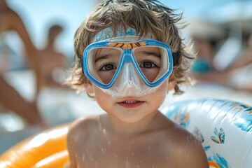 Fototapeta premium A young boy wearing a mask, suitable for Halloween or costume party