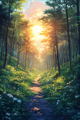 Sunlit Forest Path A Scenic Summer Walk