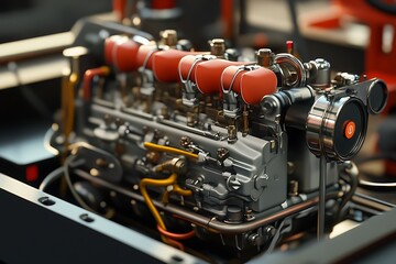 Detailed view of a mechanical engine component showcasing design.