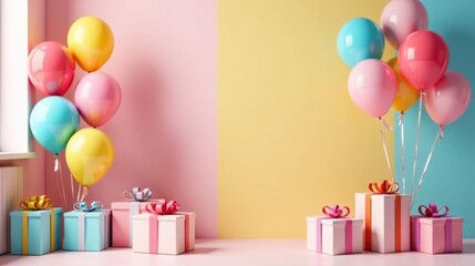 Pastel Balloons and Presents Celebrate a Festive Occasion
