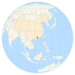 Map showing the location of the city Guangzhou in China (Eastern Asia) on the earth globe.