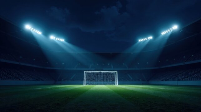 Empty Stadium at Night, Ready for the Big Game A Dramatic Setting
