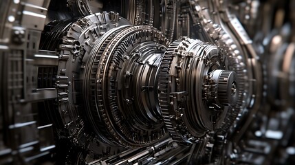 Close-up of intricate metallic machinery components.