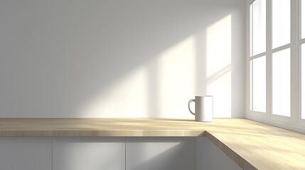 Fototapeta premium Sunlit Kitchen Windowsill, Coffee Mug, Mockup