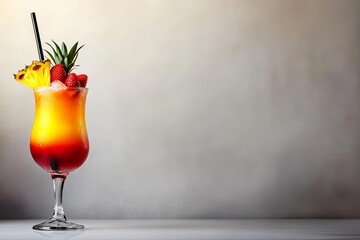 Cold mai tai cocktail featuring pineapple and cherry, isolated on a white background