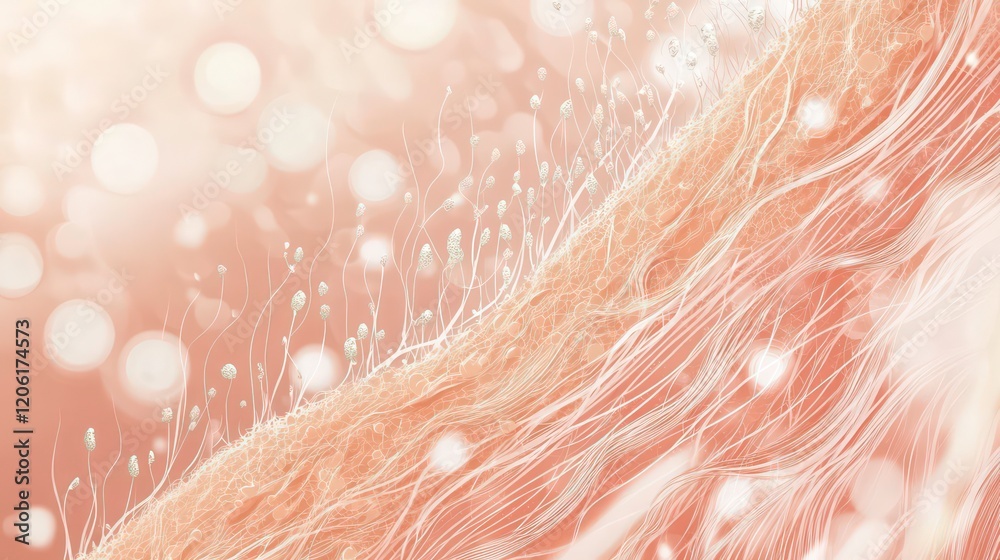 Aufkleber microscopic view of delicate, peach-toned filaments and spores, resembling skin texture with soft bo