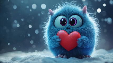 Cute Fluffy Monster with Heart for Valentine’s Day Celebration