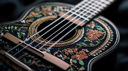 Fototapeta premium A close-up shot of a guitar featuring intricate floral patterns
