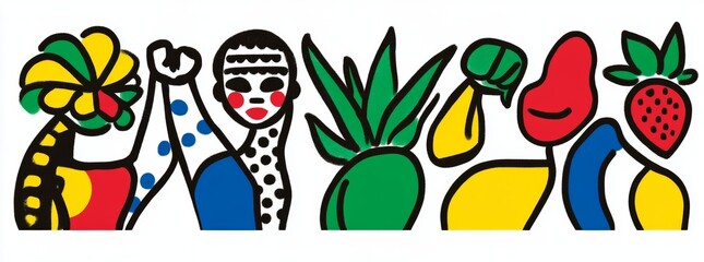 A poster with a mix of cocktail beverages laid out horizontally, designed with a modern illustration style