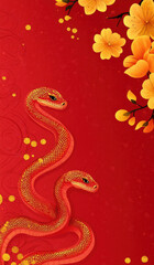 Obraz premium Chinese New Year Red Envelope with Snake Pattern and Yellow Flowers