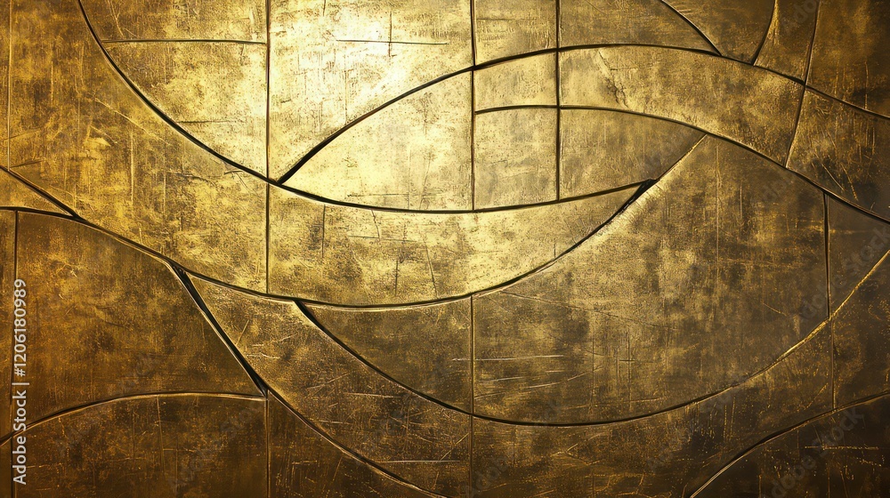 Poster Abstract gold metallic wall texture with curved geometric patterns.