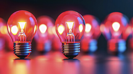 Bright red light bulbs glowing in row, creating vibrant atmosphere