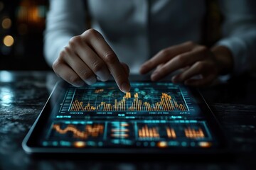 A person sitting at a table with a tablet computer, possibly working or browsing