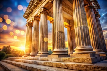 Majestic Doric Columns & Grand Entrance: Ancient Greek Architecture Stock Photo