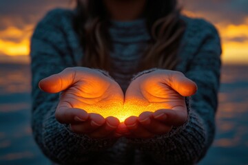 A person holds a radiant light in their hands, ready to illuminate the surroundings