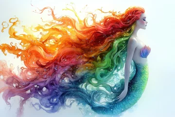 A fantasy image of a mermaid with vibrant and colorful hair, perfect for illustrations or designs