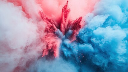 Vibrant Blue and Pink Smoke Explosion on White Background