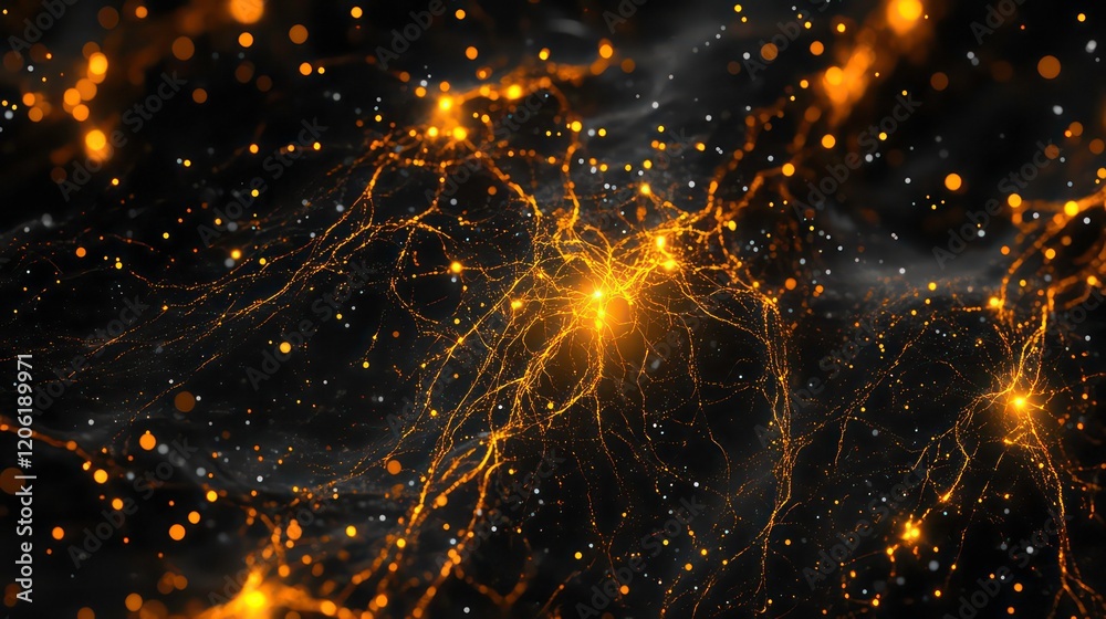 Poster Abstract background with glowing orange neural network.