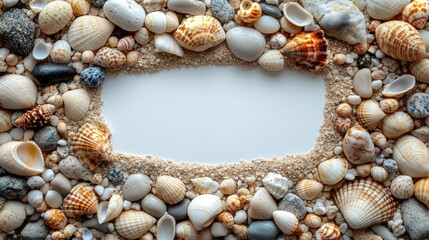 Obraz premium Seashells and Pebbles Frame: Summer Beach Vacation Memories