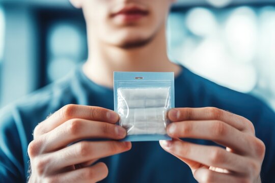 A person holding a condom, suitable for health and wellness-related topics or educational purposes
