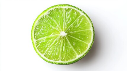 Freshly Cut Lime Slice on White Background for Culinary Uses