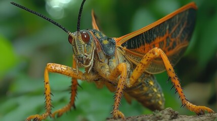 Fototapeta premium Close-Up of Vibrant Grasshopper in Natural Green Habitat