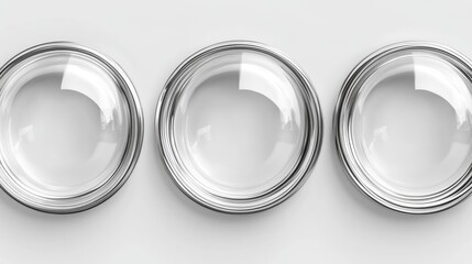 Three Clear Glass Lenses on a White Background for Photography Use