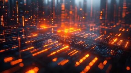 Fototapeta premium Futuristic Cityscape: A Digital Metropolis at Night