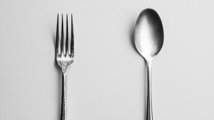 Silver Fork and Spoon on Smooth Minimalist Background