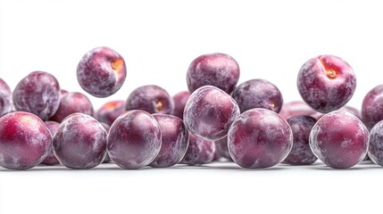 Obraz premium Fresh Juicy Plums on White Surface with Soft Shadows and Highlights