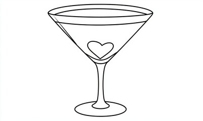 A modern sketch captures a continuous line drawing of an alcoholic cocktail with cherry representing love and heart