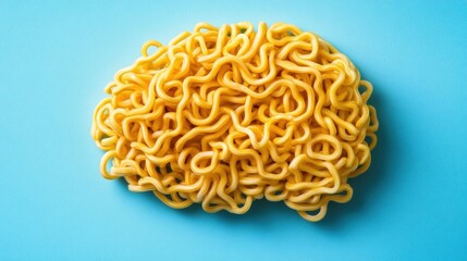 Abstract representation of yellow noodles on vibrant blue background