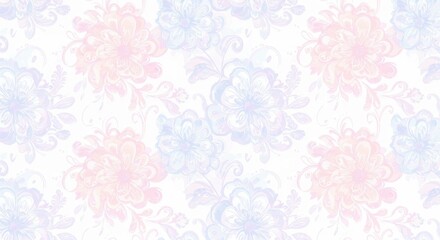Seamless Abstract Floral Pattern with Hand-Drawn Leaves and Petals in Pastel Hues