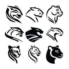 jaguar logo design, Wild Animals Heads, Tiger icon set, animal, Vector Mascot Logo Design