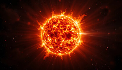 Fototapeta premium A vibrant sun emits intense light and heat, surrounded by vivid solar flares reaching into the dark expanse of space, showcasing the power of the star
