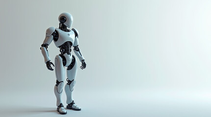 Fototapeta premium Robot has the appearance of a human on a white background with a free space.