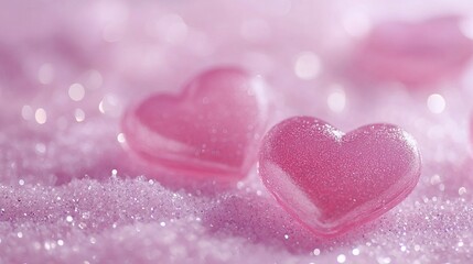 Obraz premium Pink Glittery Hearts Romantic Valentine Love Theme Background Soft Pastel Colors Sparkling Festive Design Perfect for Wedding Invitation Card or Valentines Day 