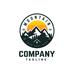 Adventure mountain logo rounded style vector emblem