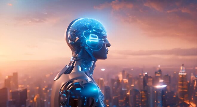 Global AI Technology Concept with Digital Illustration of AI in Blue Glowing Letters 4K
