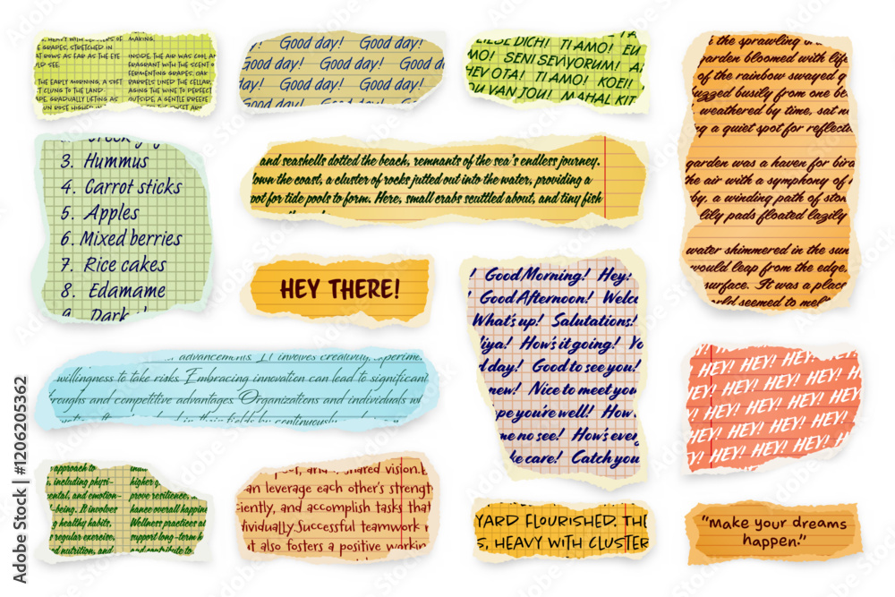 Canvas Prints ripped paper strips with handwritten text. realistic crumpled paper scraps with torn edges. shreds o