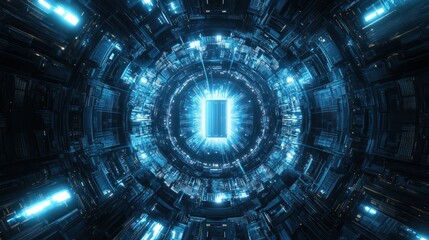 Fototapeta premium Futuristic portal activating in a spaceship core