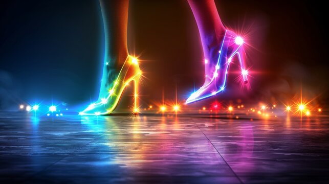 Stylish female legs in vibrant high heels a contemporary flat design illustration