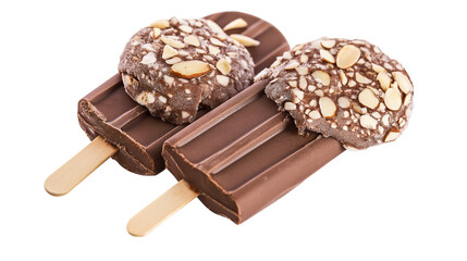 Chocolate almond popsicle and ice cream wafer isolated on a white background