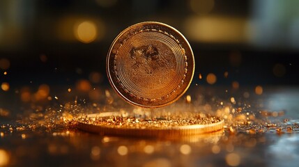 A collection of coins representing different cryptocurrencies, including Bitcoin, Ethereum, and Litecoin, floating in space. 446