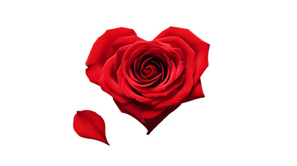 Elegant red rose shaped like a heart with a transparent background. Perfect for romantic, Valentine's Day, or wedding themed designs