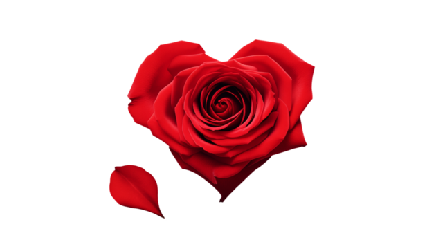 Elegant red rose shaped like a heart with a transparent background. Perfect for romantic, Valentine's Day, or wedding themed designs