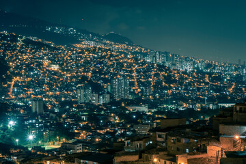 Obraz premium Medellin, Antioquia, Colombia. October 10, 2022. Famous District 13 of Medellin, Colombia, South America at night