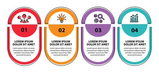 4 steps infographic template with 4 options. Flowchart that can be used for business report, data visualization and presentation. Timeline infographic elements vector illustration.