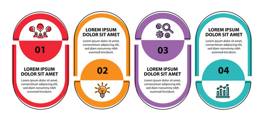 4 steps infographic template with 4 options. Flowchart that can be used for business report, data visualization and presentation. Timeline infographic elements vector illustration.
